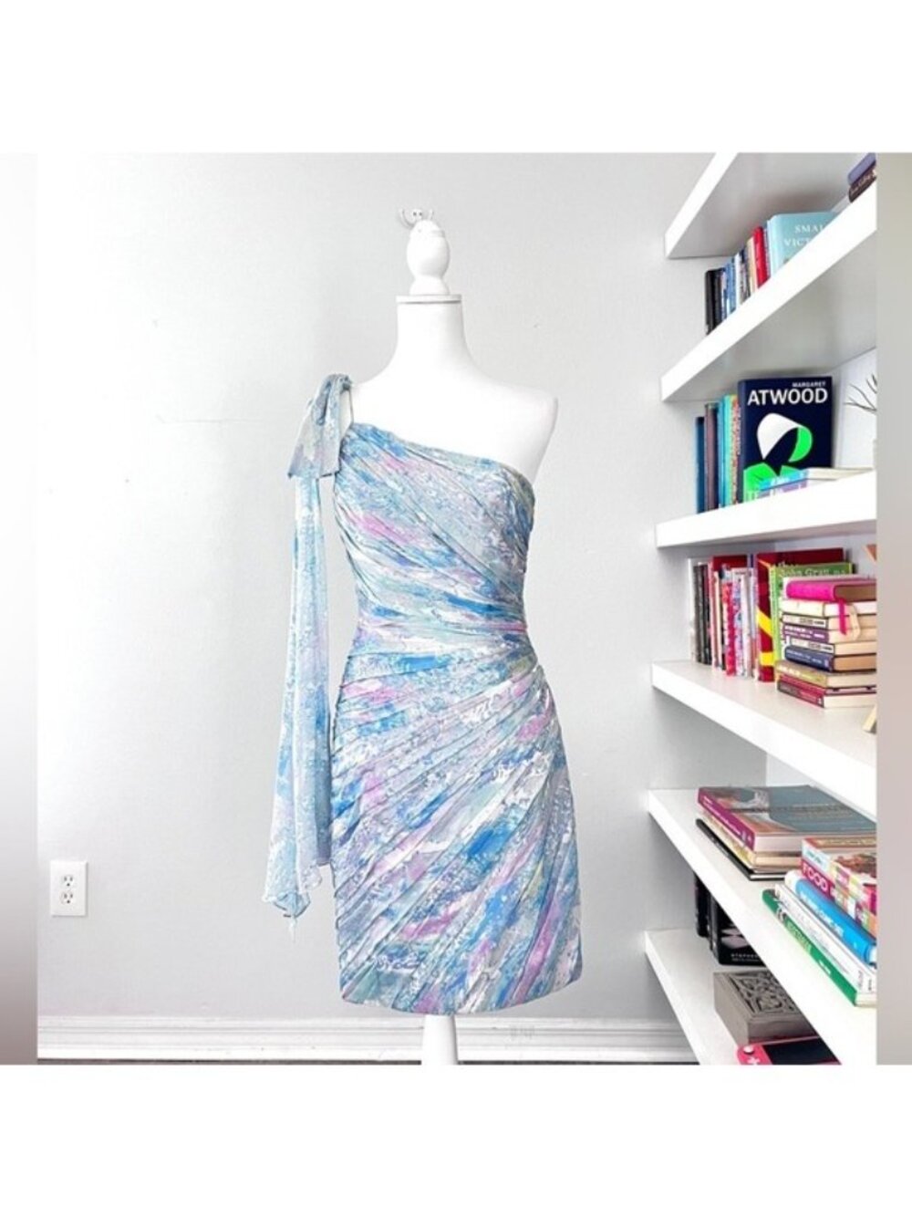 Theia Silk Pastel Rouched One-Shoulder Dress size 4